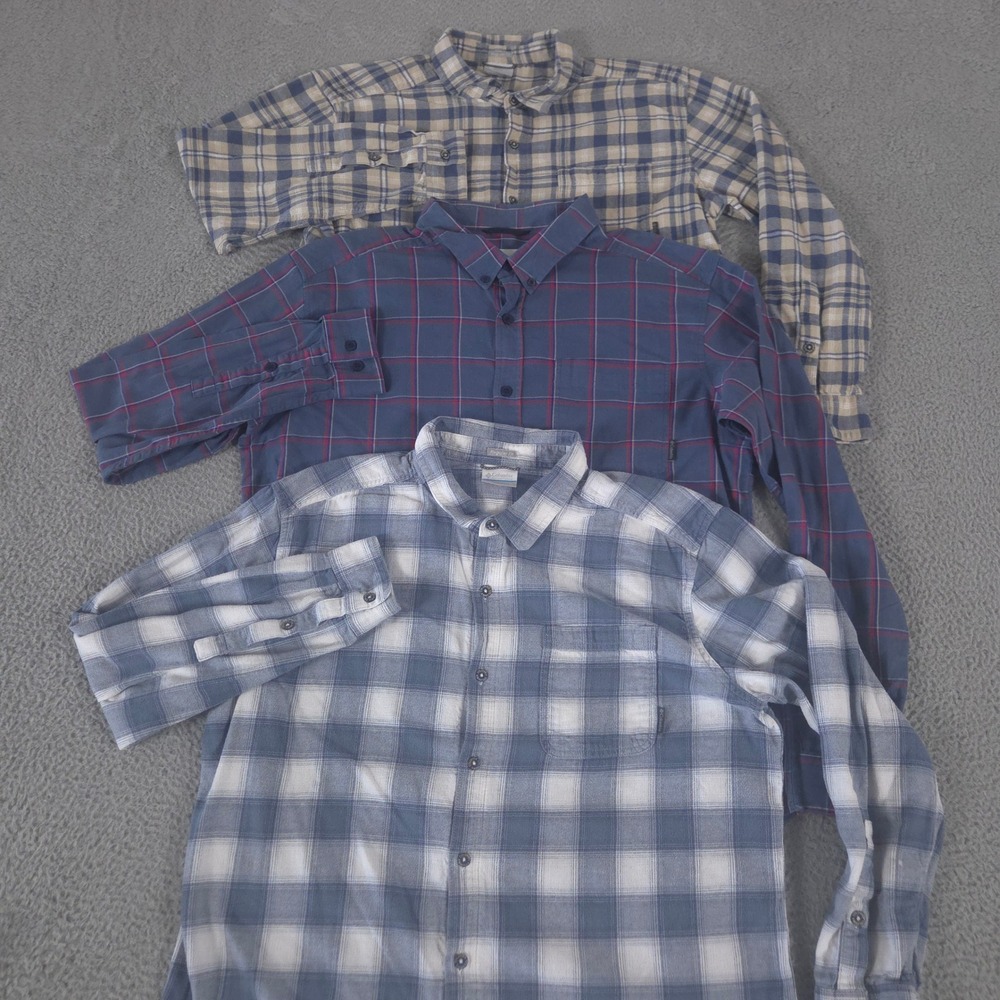LOT OF 3 Columbia Shirt Mens XL Multi Boulder Ridge Out and Back II Plaid Cotton
